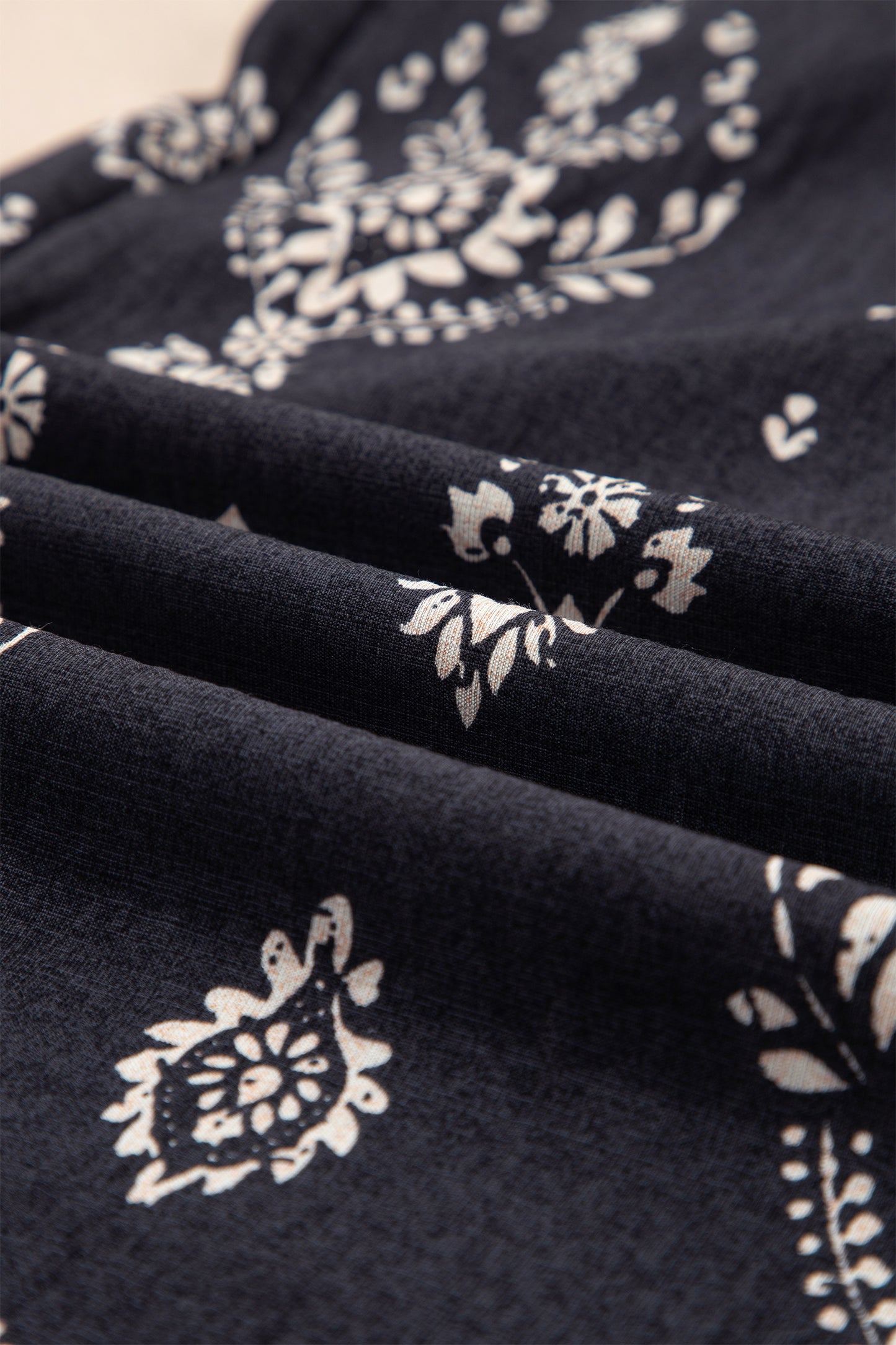 Black Spaghetti Straps Elastic Waist Loose Ethnic Print Jumpsuit