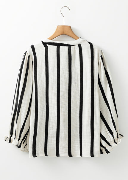 Orange Stripe Crinckled Ruffled Sleeve Button up Loose Shirt