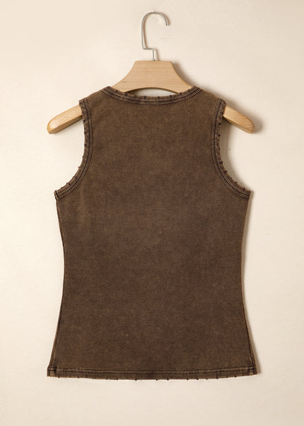 Coffee Vintage Distressed Ribbed Tank Top