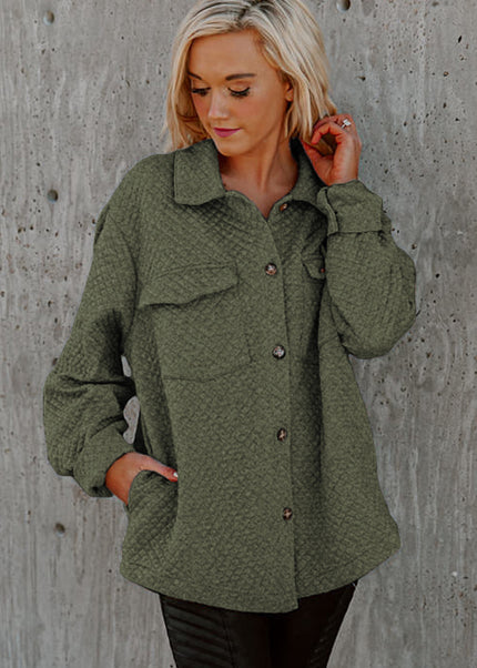 Black Retro Quilted Flap Pocket Button Shacket