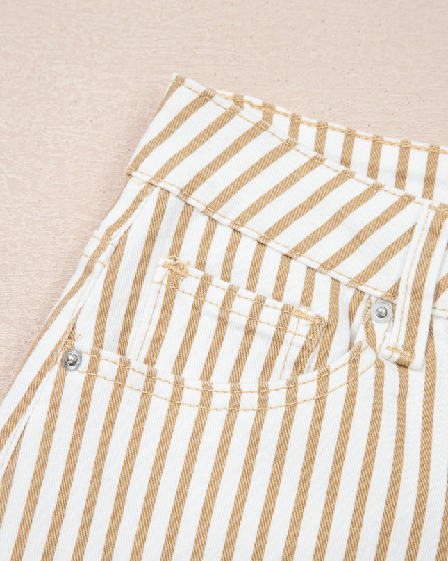 Khaki Stripe Casual Barrel Jeans