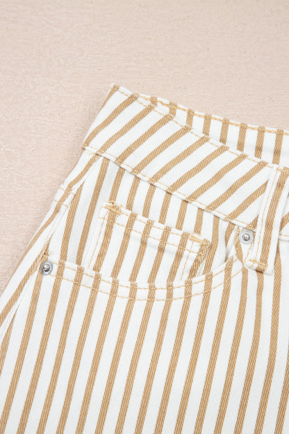 Khaki Stripe Casual Barrel Jeans