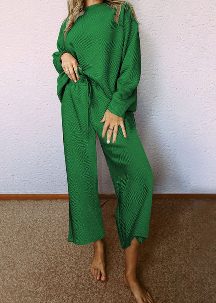 Navy Blue Ultra Loose Textured 2pcs Slouchy Outfit Set