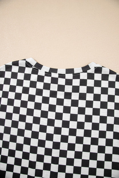 Black Checkerboard T Shirt and High Waist Skorts 2 Piece Outfit set