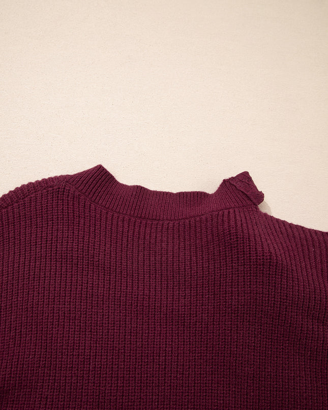 Burgundy Lace Bowknot Asymmetric Neck Sweater