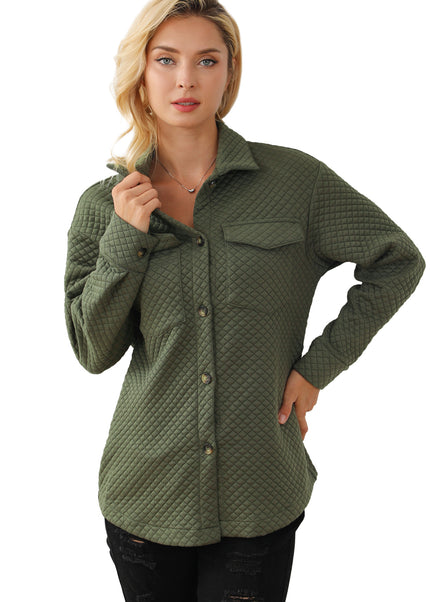 Black Retro Quilted Flap Pocket Button Shacket