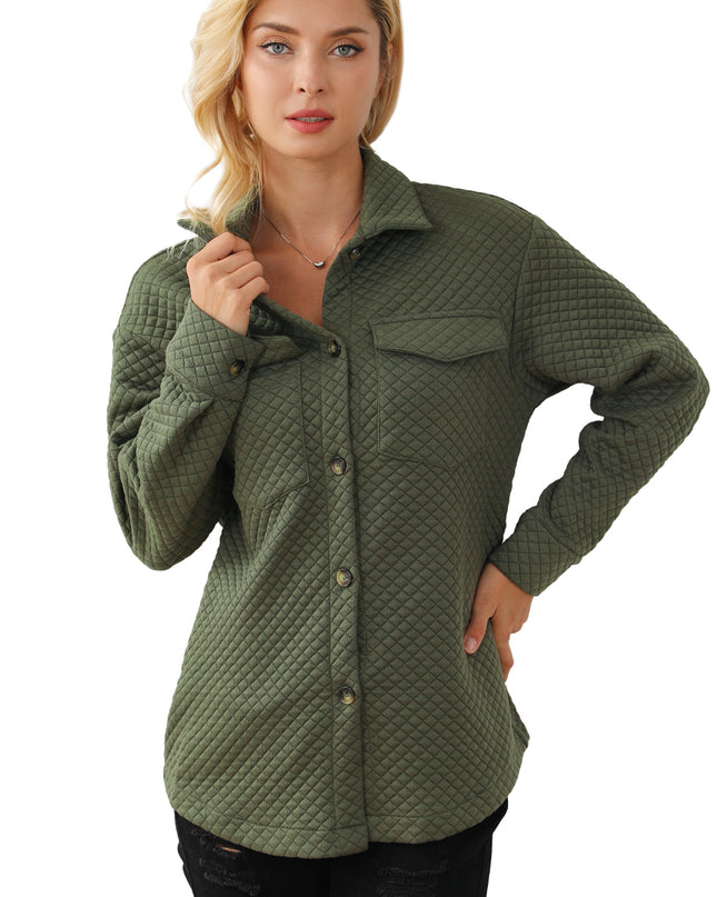 Black Retro Quilted Flap Pocket Button Shacket