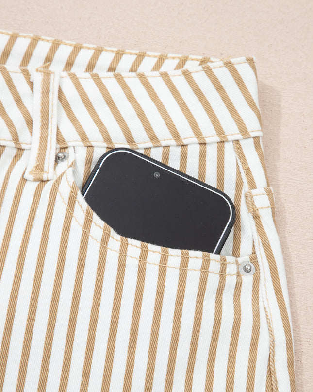 Khaki Stripe Casual Barrel Jeans