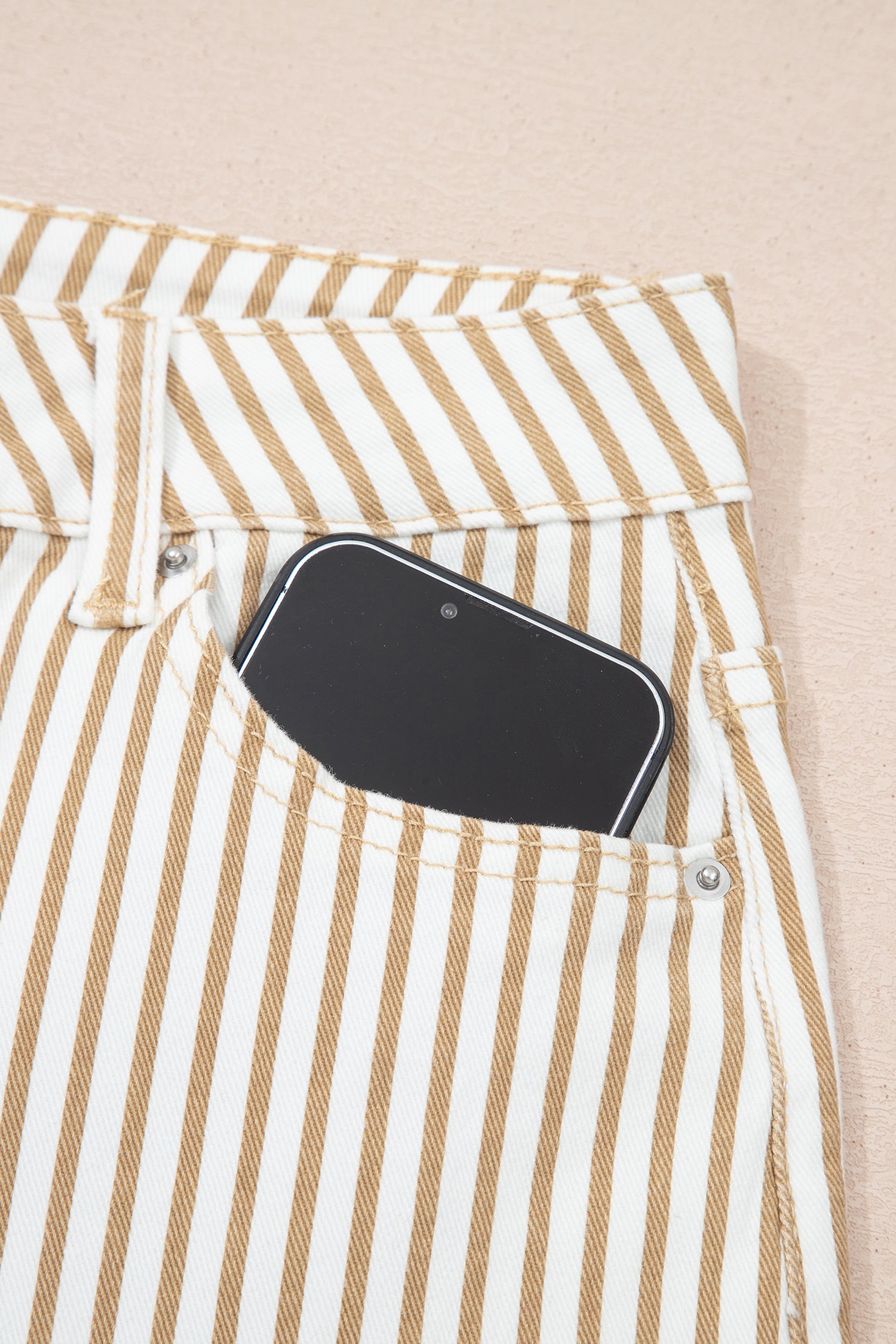 Khaki Stripe Casual Barrel Jeans