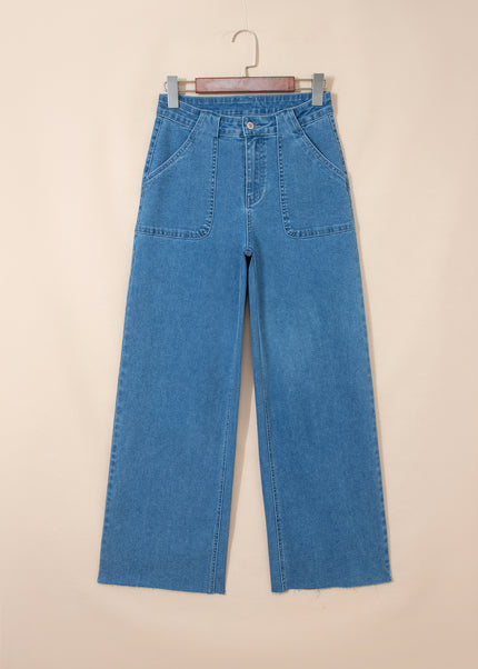 Dusk Blue Retro Washed Patch Pocket Loose Jeans