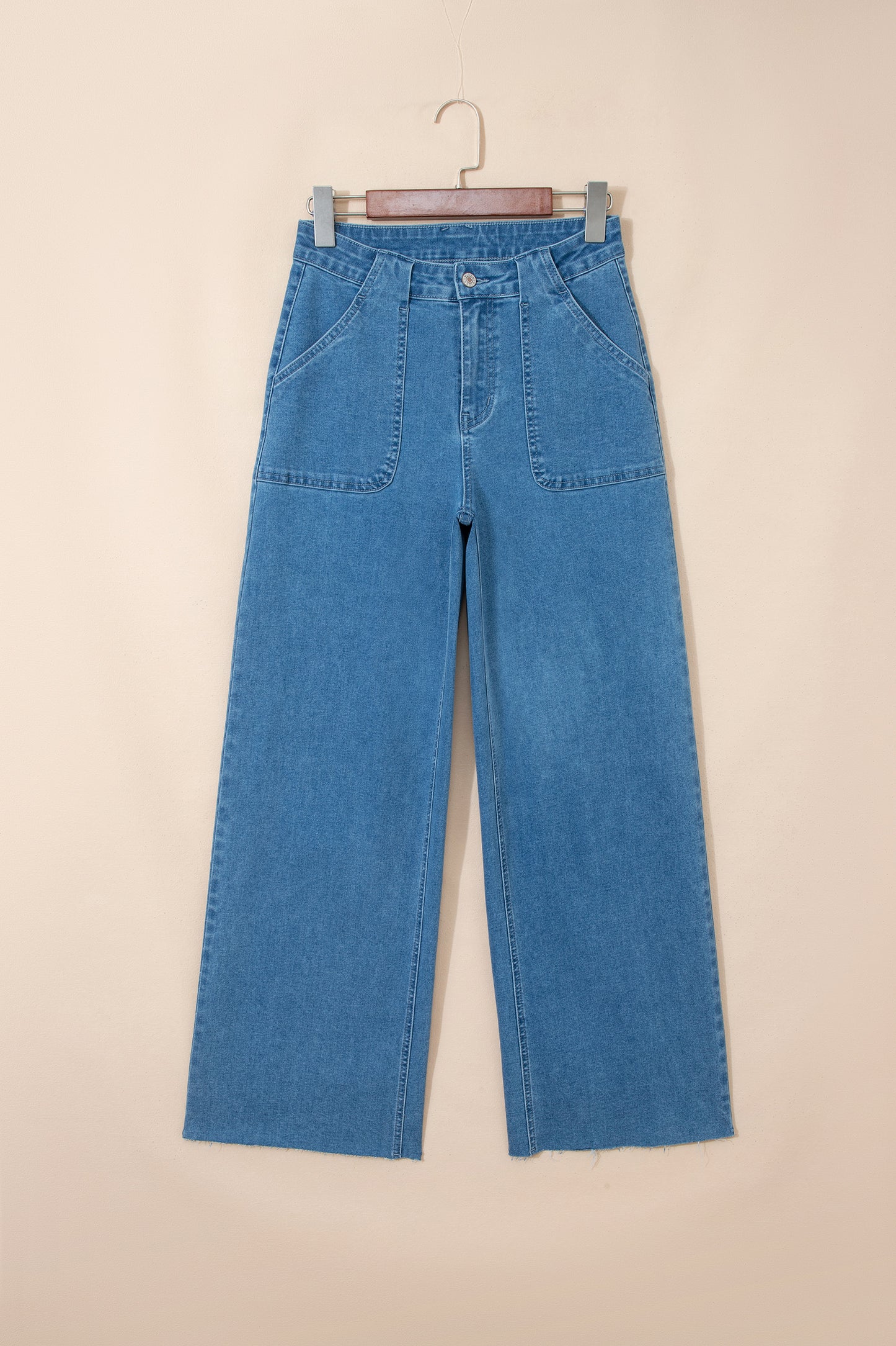 Dusk Blue Retro Washed Patch Pocket Loose Jeans