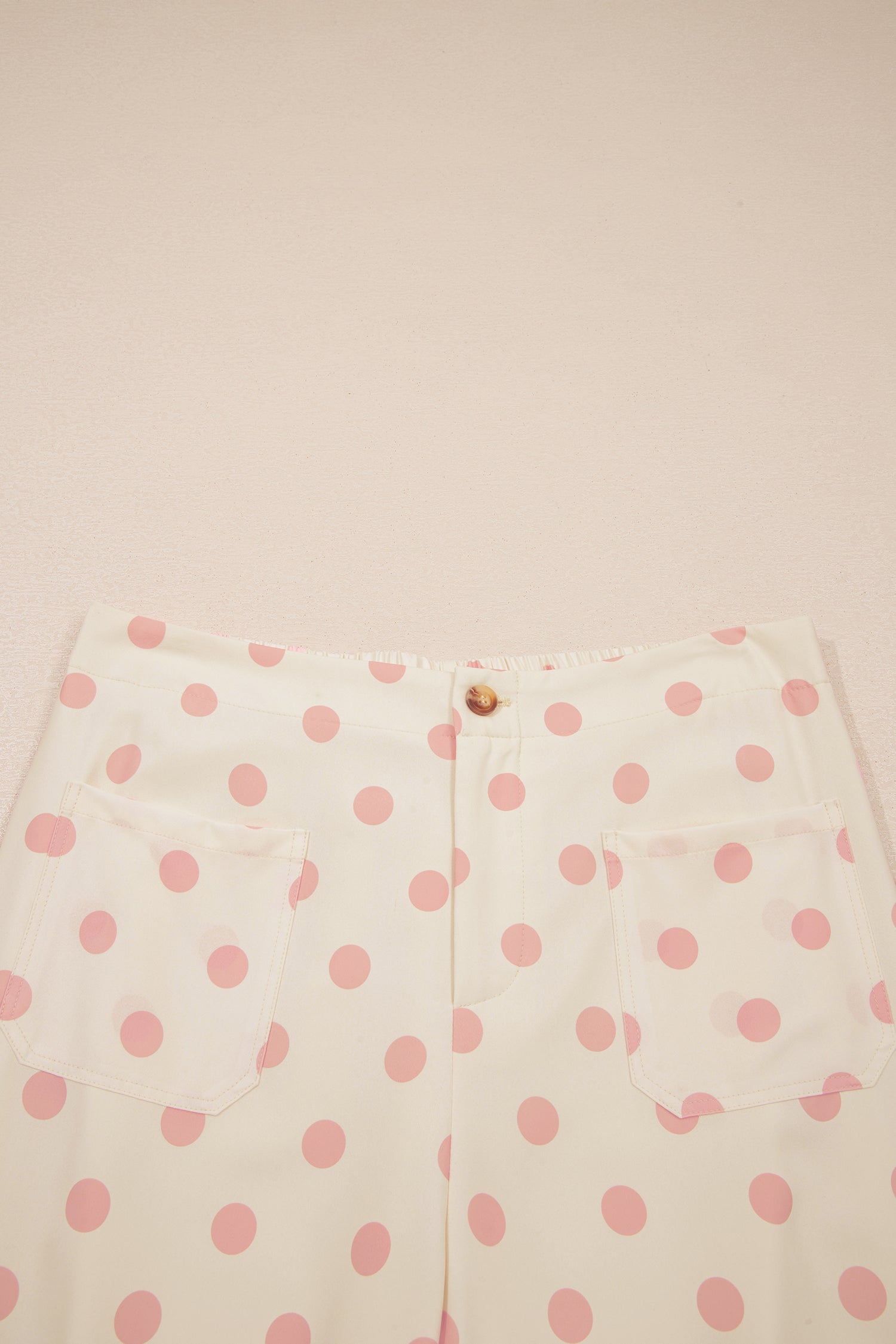 White Polka Dot Print Patched Pocket Loose Pants