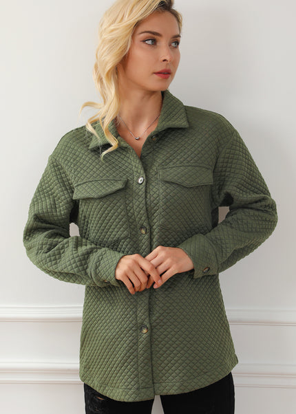 Black Retro Quilted Flap Pocket Button Shacket