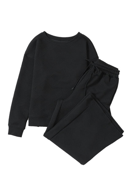 Navy Blue Ultra Loose Textured 2pcs Slouchy Outfit Set