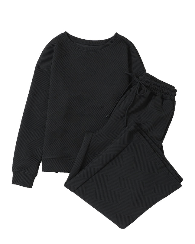 Navy Blue Ultra Loose Textured 2pcs Slouchy Outfit Set