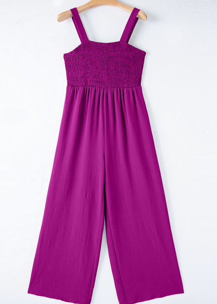 Purple Orchid Smocked Square Neck Sleeveless Jumpsuit with Pockets