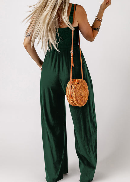 Ginger Smocked Sleeveless Wide Leg Jumpsuit with Pockets