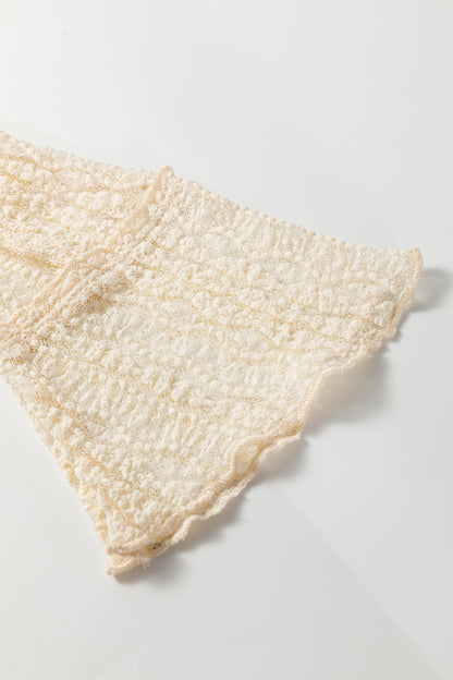 Apricot Flounced Long Sleeve Mock Neck Sheer Lace Top