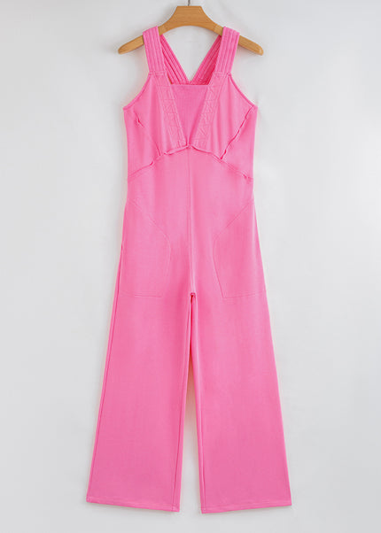 Bonbon Raw Seam Patchwork Wide Leg Loose Jumpsuit