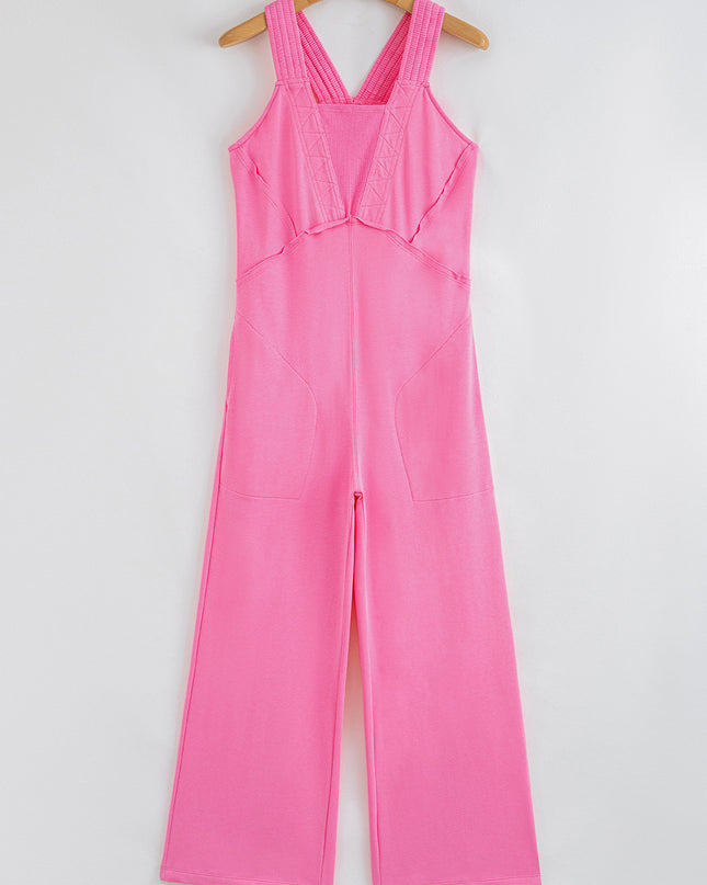 Bonbon Raw Seam Patchwork Wide Leg Loose Jumpsuit