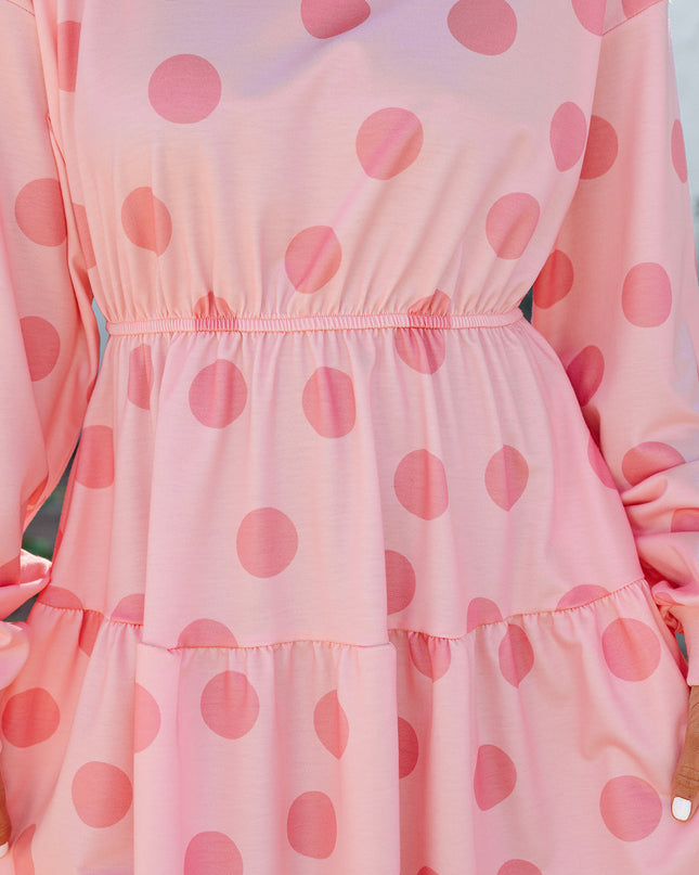 White Polka Dot Printed Long Sleeve Flared Mini Dress