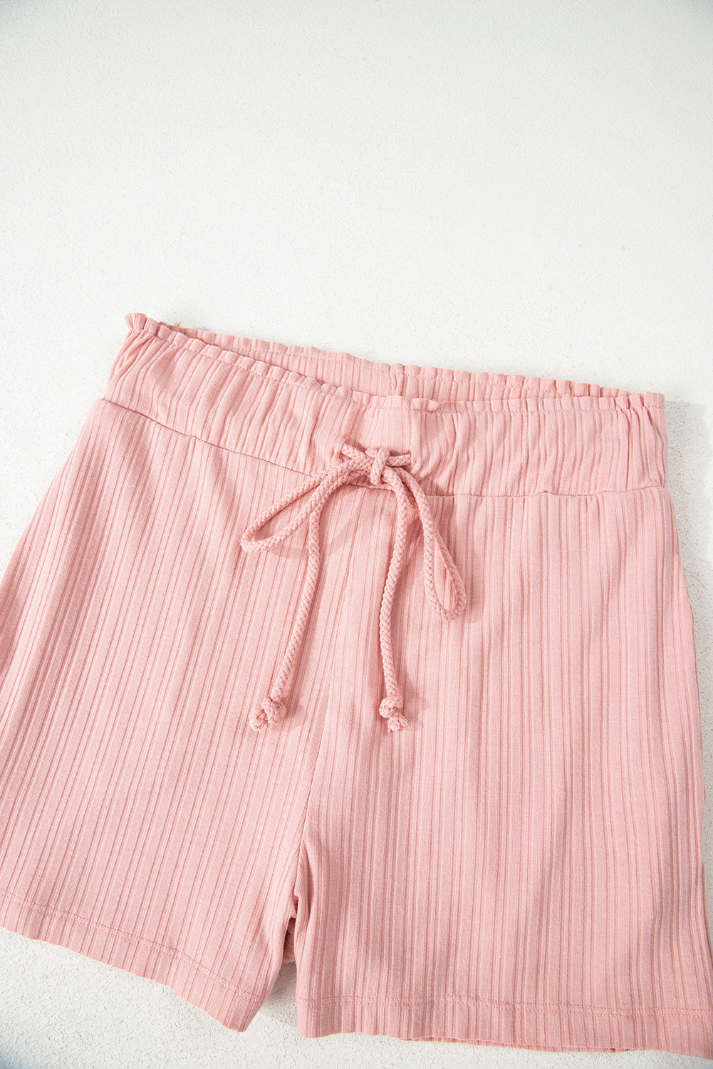 Gossamer Pink Ribbed Button V Neck Tank Top and Shorts Set