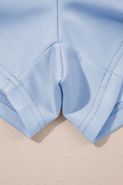 Light Pink Puff Sleeve Pearl Embellished Scallop Trim Top 2 Piece Skort Set