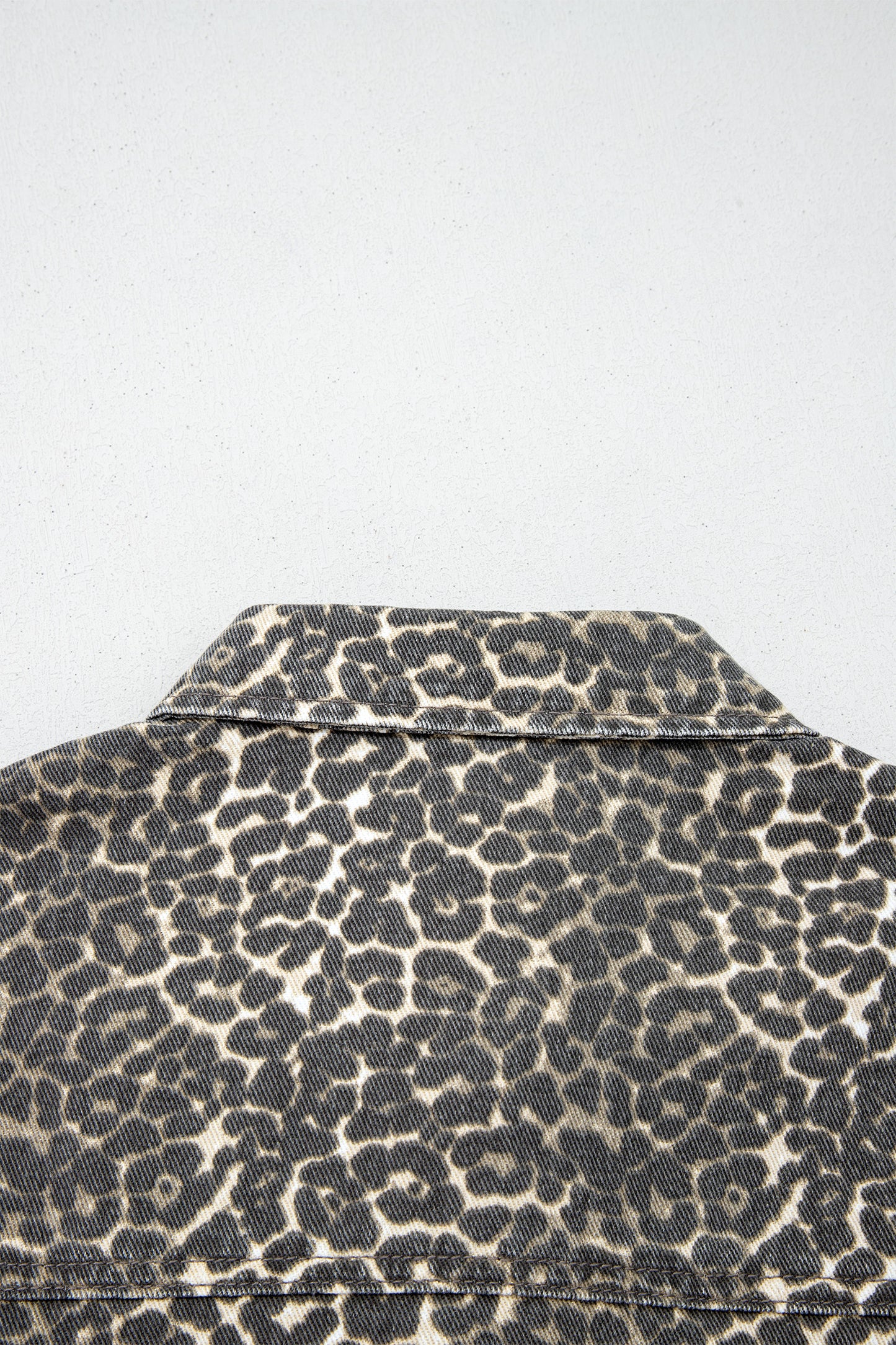 Gray Vintage Leopard Print Short Sleeve Loose Cotton Denim Shirt