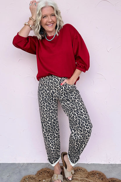 Black Leopard Print Barrel Jeans