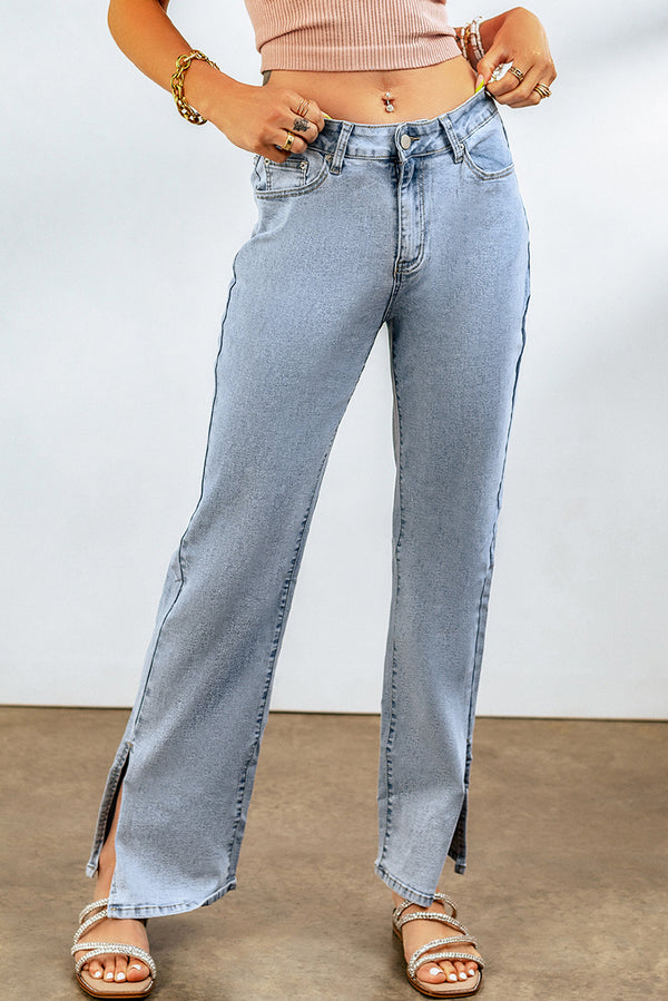 Sky Blue High Rise Slit Anklet Flare Jeans