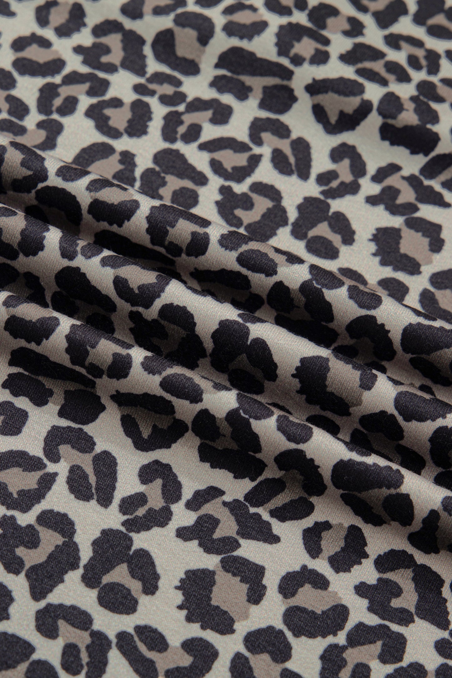 Khaki Leopard Print Half Zip Striped Trim Patchwork Short Sleeve Top