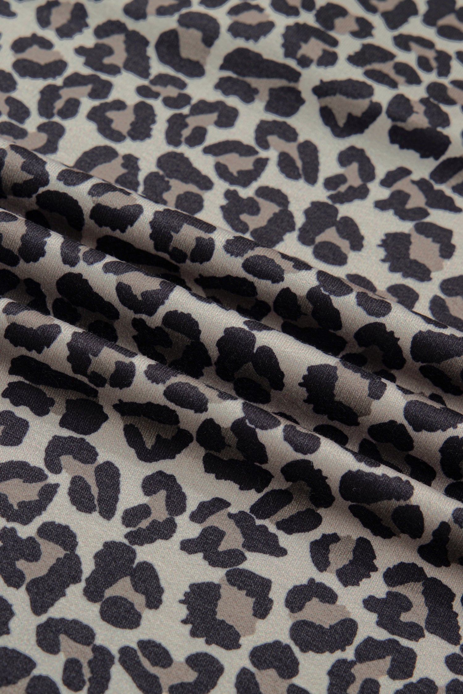 Khaki Leopard Print Half Zip Striped Trim Patchwork Short Sleeve Top