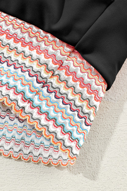 Peach Blossom Striped Patchwork Spaghetti Strap High Waist Bikini Swimsuit