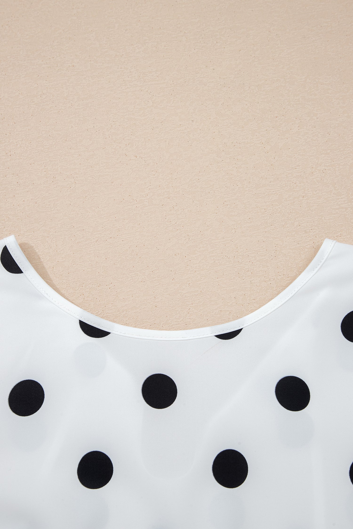 White Polka Dot Print Round Neck Frilled Long Sleeve Blouse