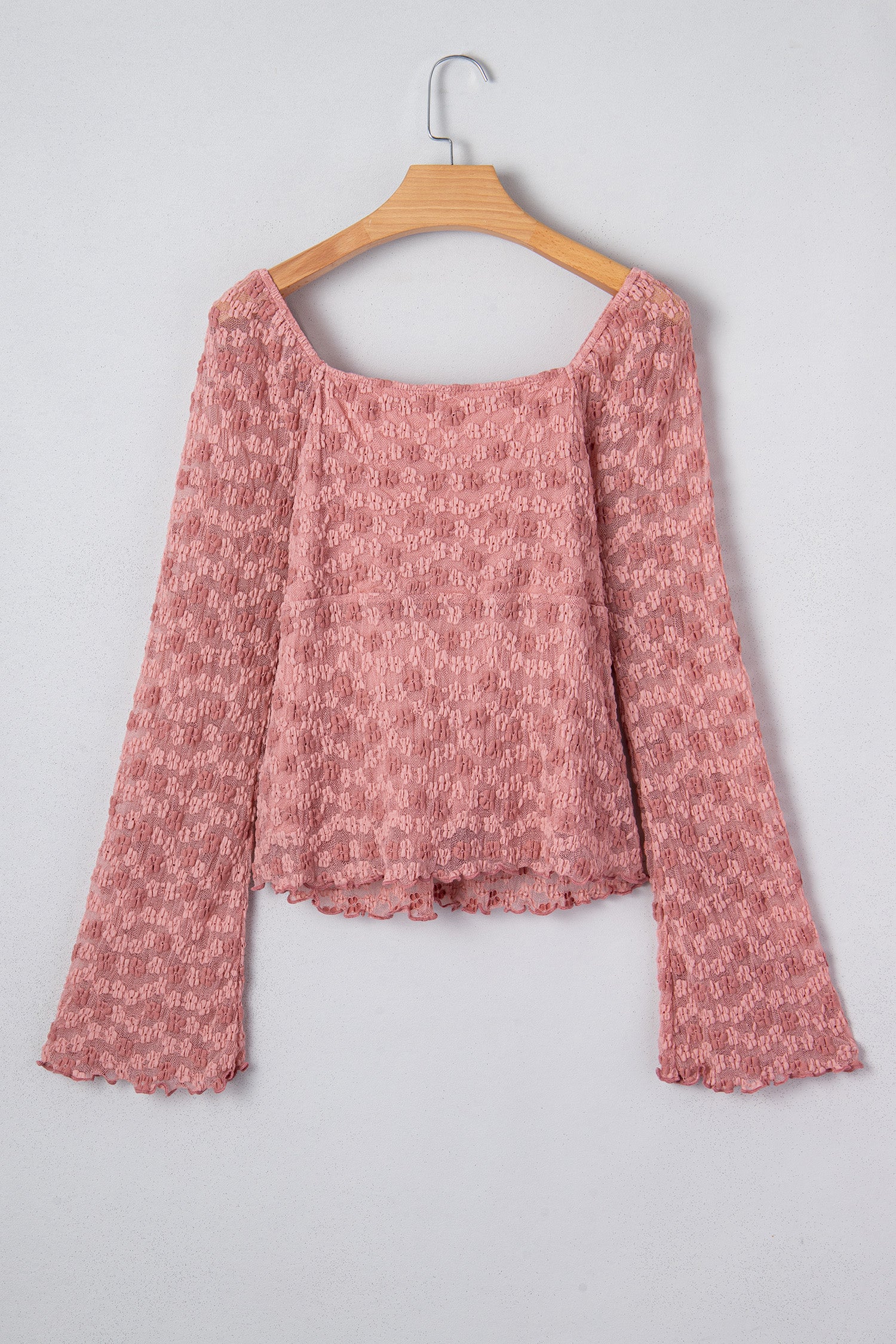 Peach Blossom Drawstring Knot Detail Floral Lace Blouse