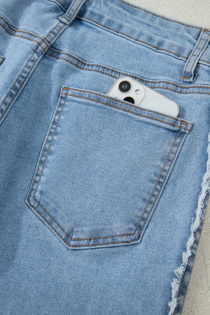 Beau Blue Contrast Stripe Frayed Side Panel Patchwork Shift Jeans