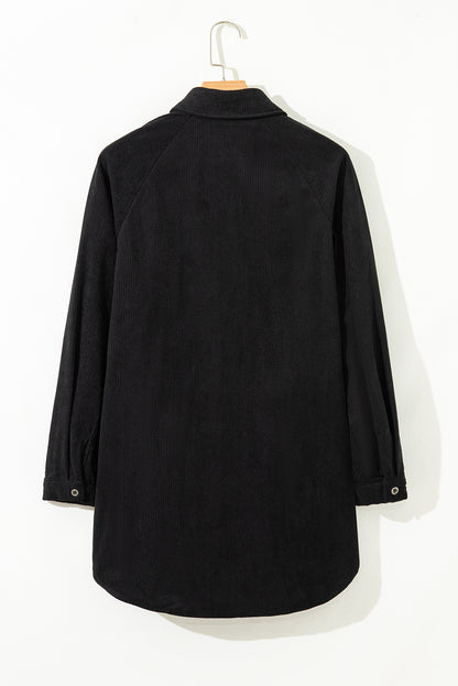 Beige Corduroy Shirt Style Full Button Long Sleeve Shift Mini Dress