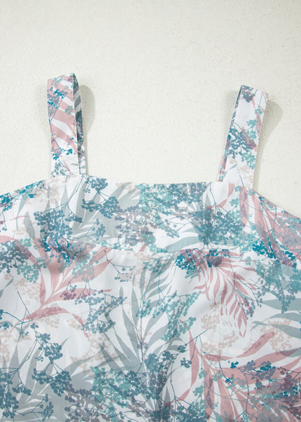 Green Tropical Palm Printed Cropped Tank Drawstring Wide Leg Pant Set