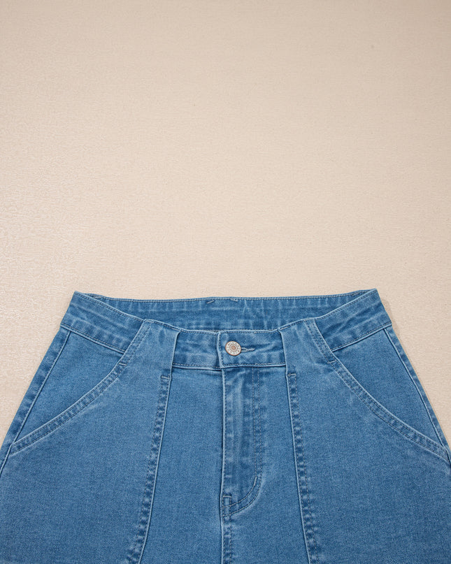 Dusk Blue Retro Washed Patch Pocket Loose Jeans