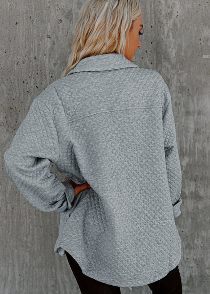 Black Retro Quilted Flap Pocket Button Shacket