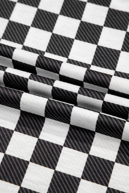 Black Checkerboard T Shirt and High Waist Skorts 2 Piece Outfit set