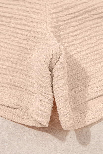 Pink Textured V Neck T Shirt and Shorts Set