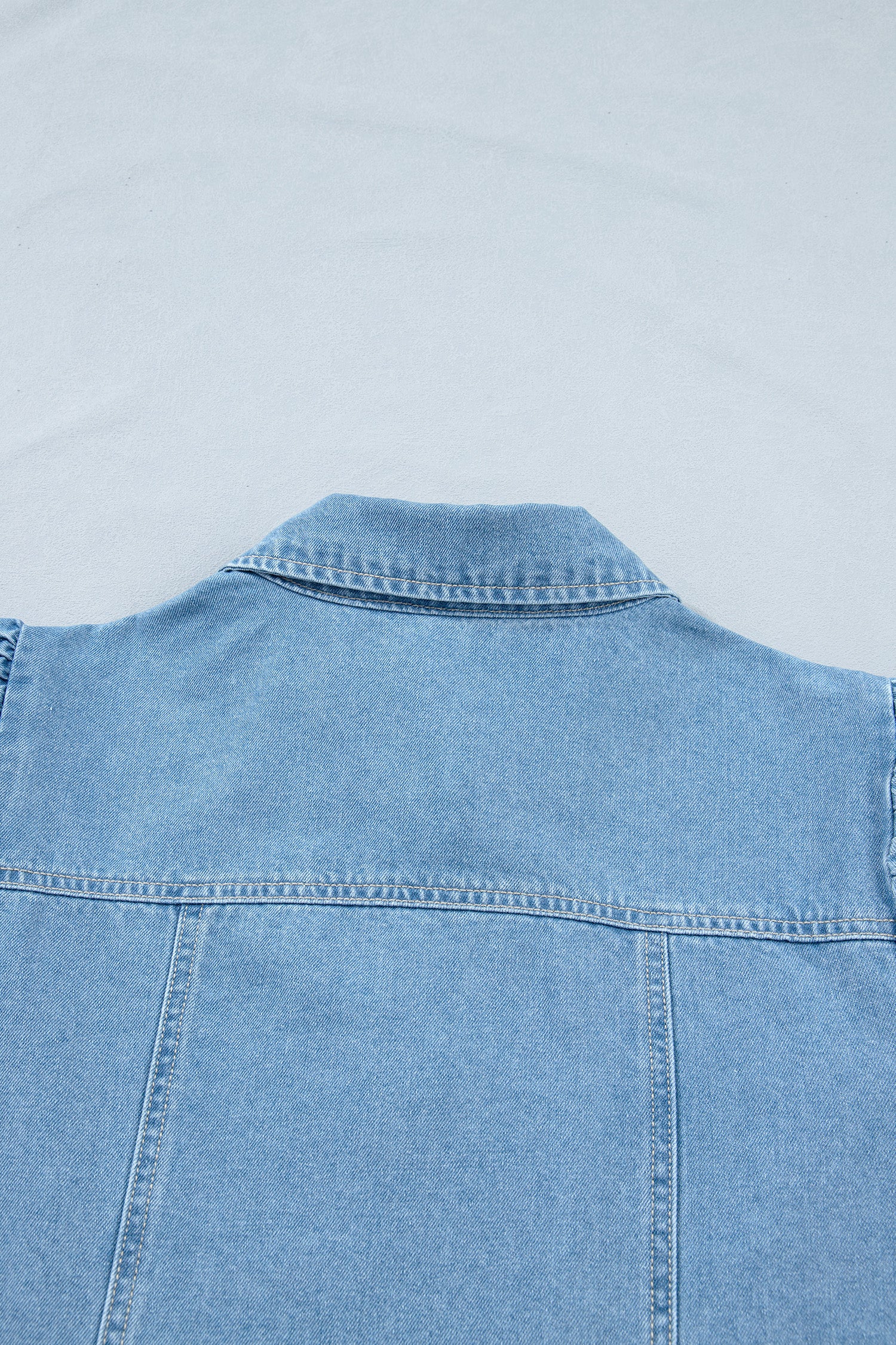 Beau Blue Button Down Short Puff Sleeve Ruffle Hem Patchwork Denim Dress