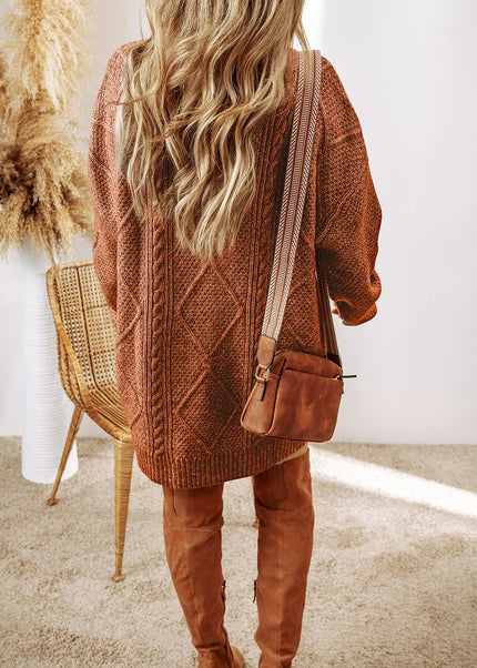Parchment Cable Knit Drop Shoulder Loose Fit Sweater Dress
