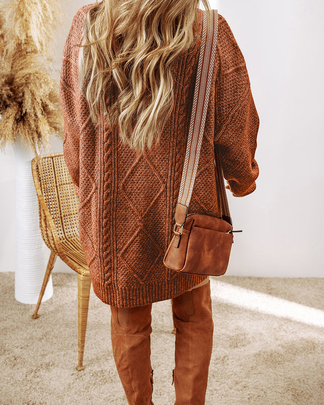 Parchment Cable Knit Drop Shoulder Loose Fit Sweater Dress