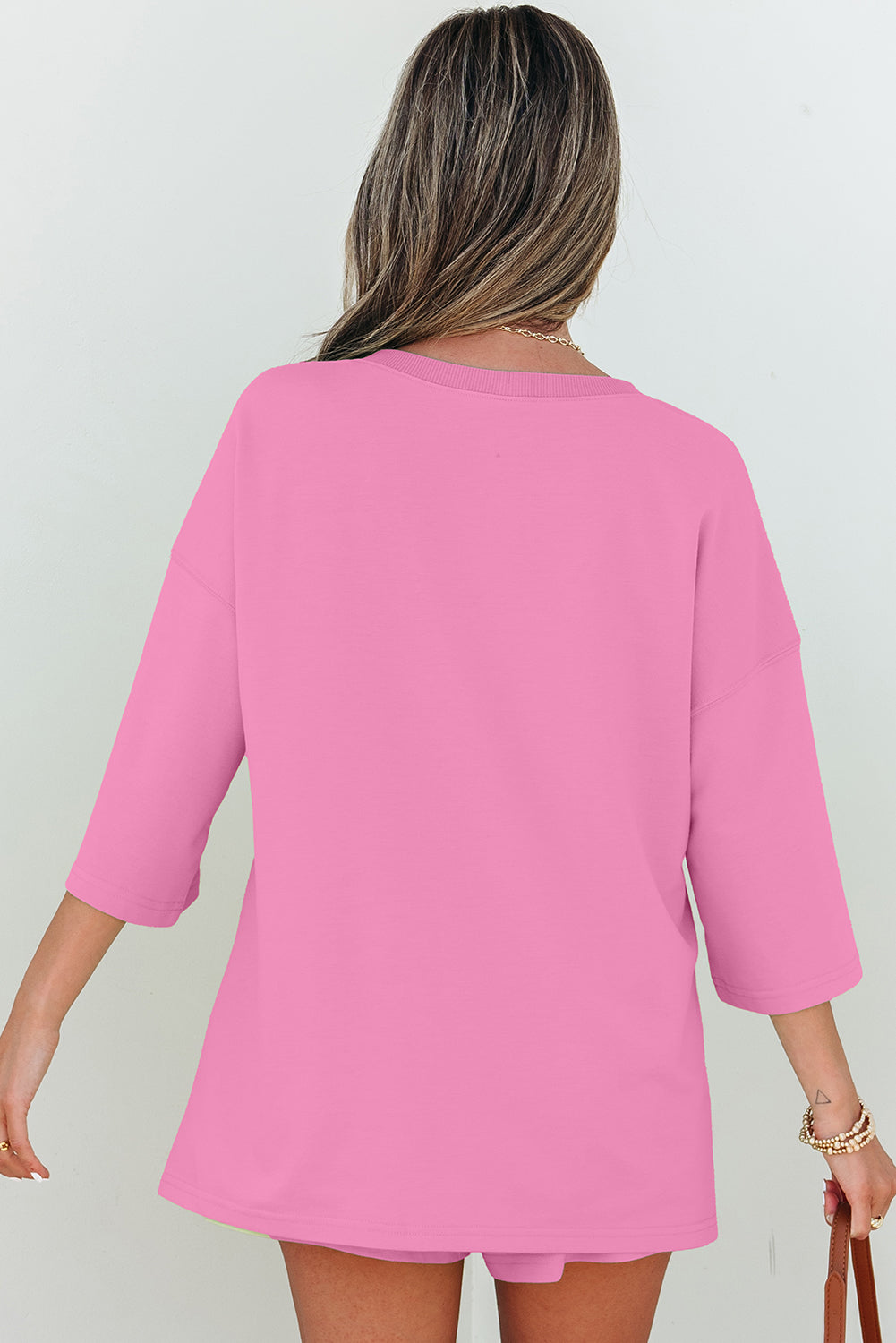 Meadow Mist Green Solid Loose V Neck Half Sleeve Tee and Shorts Set