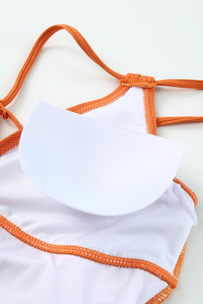 Sky Blue Adjustable Straps Ribbed Knit One Piece Swimsuit