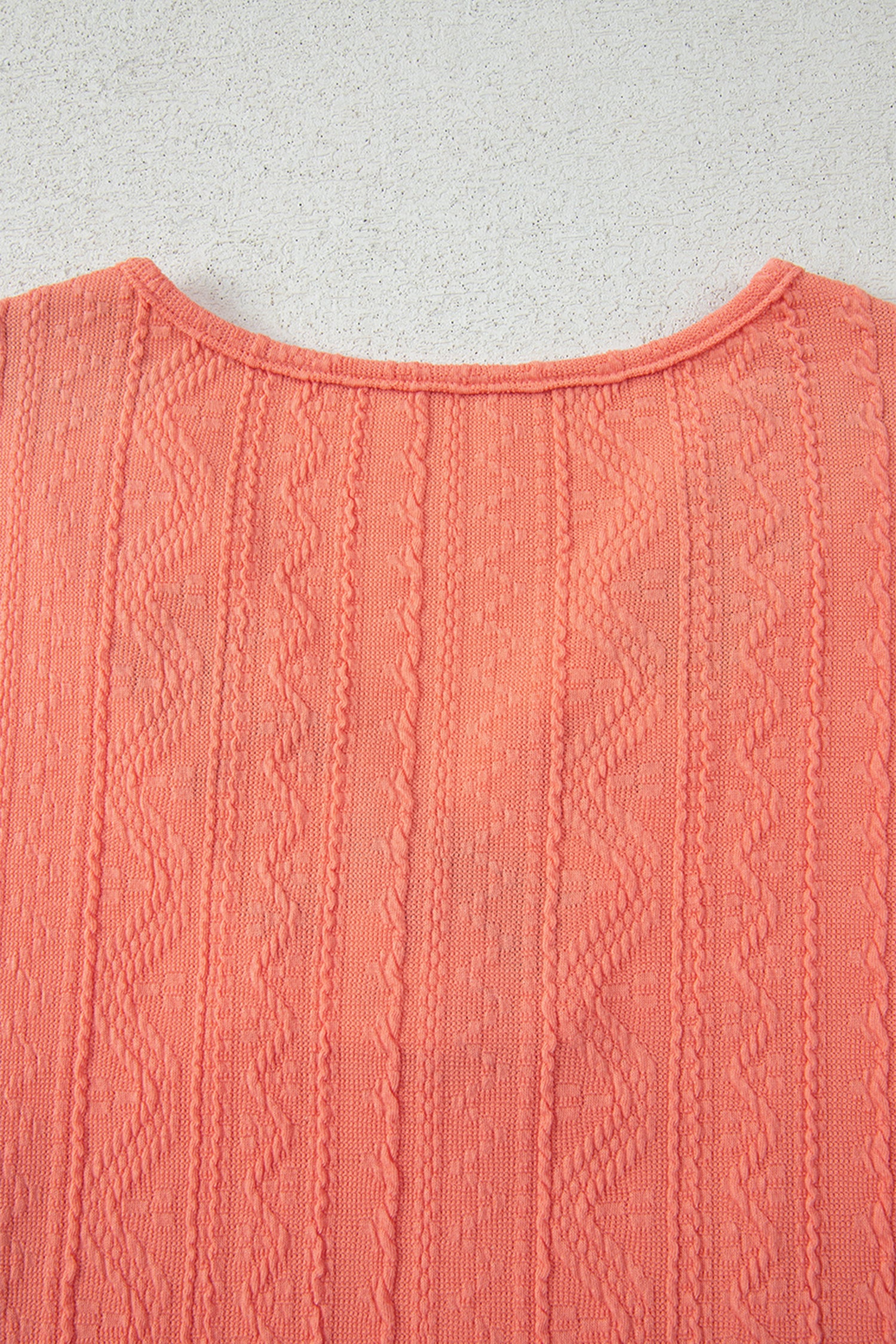 Grapefruit Orange Crochet Floral Accent V Neck Textured Pants Set