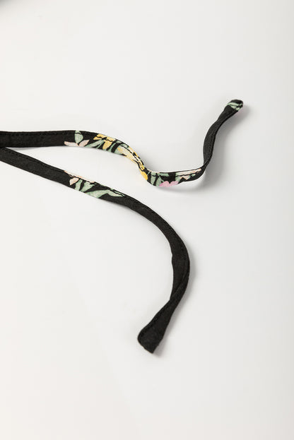 Black Floral Spaghetti Strap Shirred Bodice Tied Empire Waist Maxi Dress