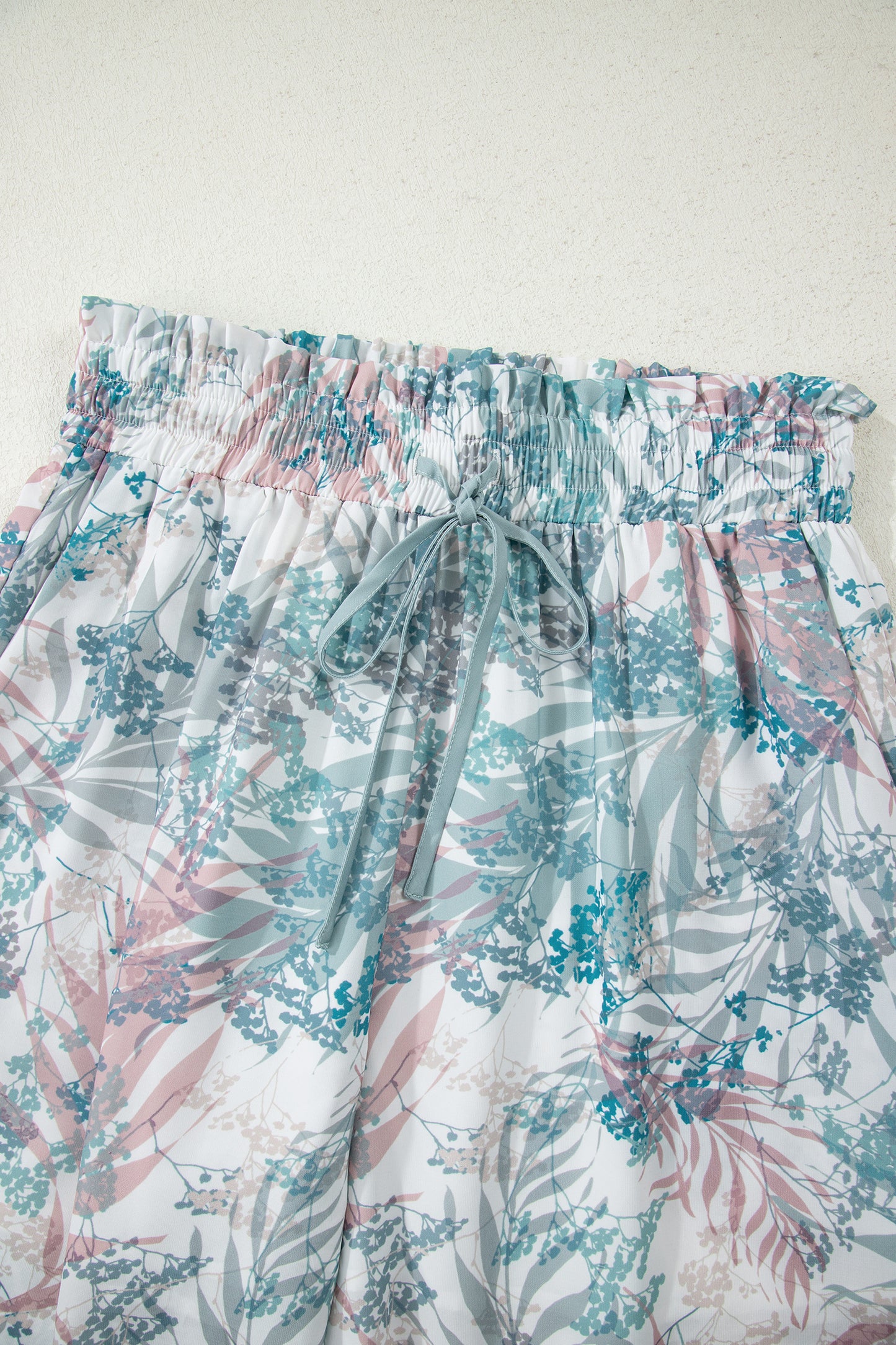 Green Tropical Palm Printed Cropped Tank Drawstring Wide Leg Pant Set